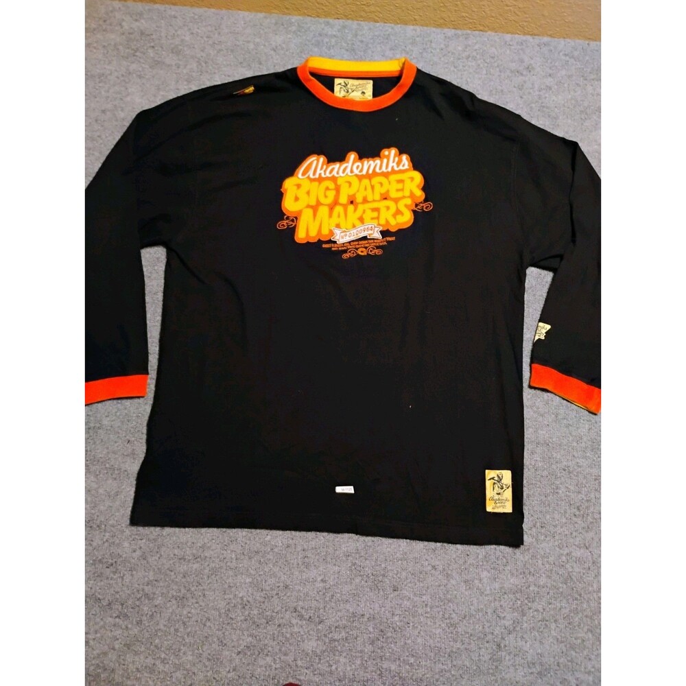 Academiks Big Paper Makers Ringer T Shirt Black Orange Hip Hop 2XL
